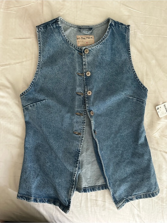 Free People Tops - Free People Washed Denim Sleeveless Button Front Tank - Blue